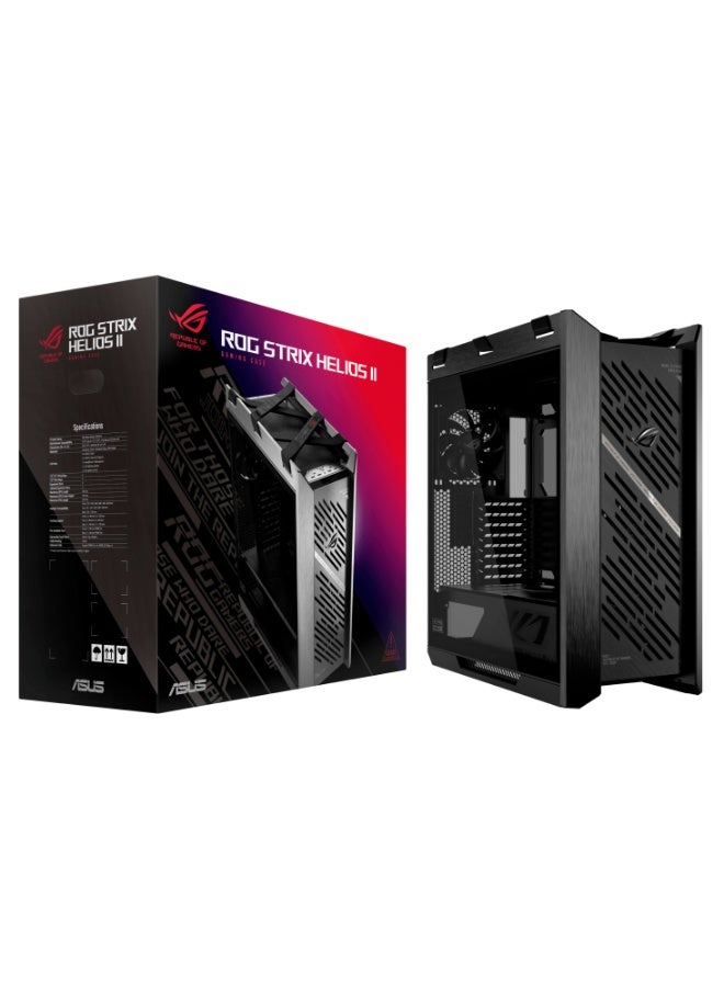 أسوس GX601 ROG Strix Helios II Black Edition EATX Mid-Tower Gaming PC Case, Dual Tempered Glass, Aluminum Front, 4×140mm Fans, 420mm Radiator Support, USB-C 20Gbps, ARGB Lighting, Tool-Free, Large GPU & Custom Water Cooling Ready, Black | 90DC00W0-B39000 black - Image 1