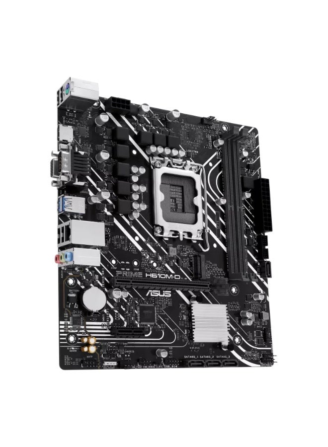 أسوس Prime H610M-D DDR5 Intel LGA1700 Micro-ATX Motherboard, Intel H610 Chipset, 2× DDR5 DIMM Slots (Up to 96GB, 4800MHz+), PCIe 4.0 x16 Slot for GPU, 1× M.2 PCIe 3.0 x4 Slot, 4× SATA 6Gb/s Ports, HDMI & VGA Outputs, Realtek 1Gb Ethernet LAN, USB 3.2 Gen1 & USB 2.0 Ports, RGB Header, 5X Protection III, UEFI BIOS, Micro-ATX Form Factor | 90MB1G80-M0EAY0 black - Image 5