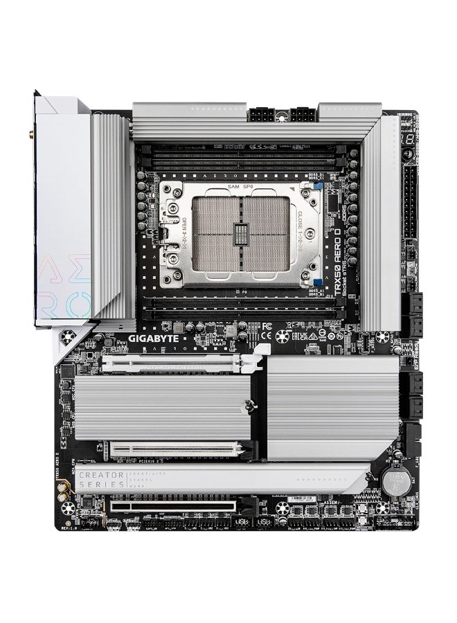 جيجابايت TRX50 AERO D E-ATX Motherboard, AMD sTR5 Threadripper/Threadripper PRO 7000 Series, Quad-Channel DDR5 1TB, PCIe 5.0 x16, 3x PCIe Slots, 4x M.2 SSD Slots, Wi-Fi 7, 10GbE + 2.5GbE LAN, Dual USB4 Type-C, High-End VRM & Thermal Armor, Content Creation & Workstation Board | TRX50 AERO D silver - Image 2