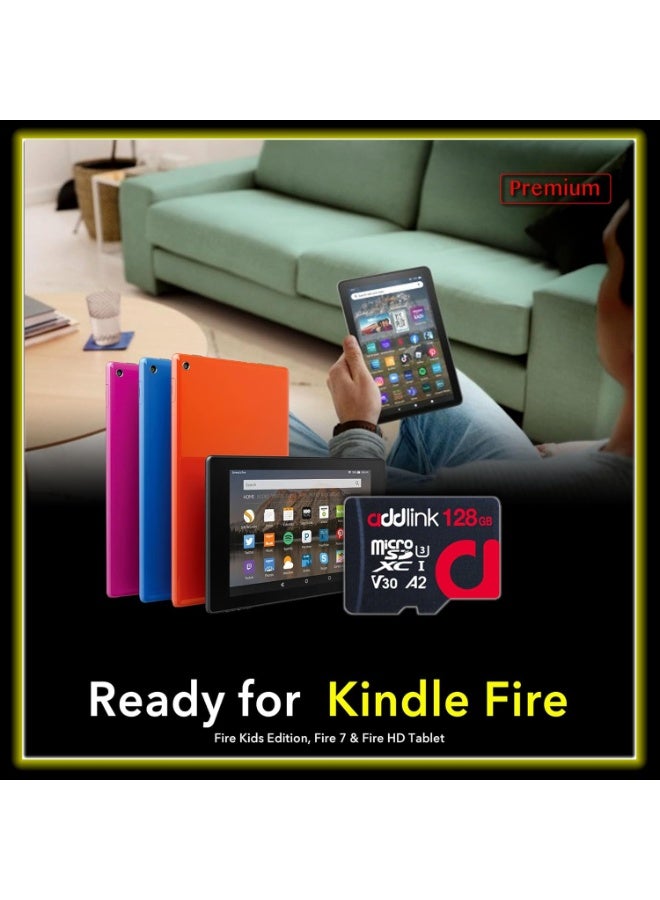 آدد لينك بطاقة ذاكرة MicroSDXC 128GB للألعاب الفائقة مع محول UHS-I، C10، U3، V30، A1، فيديو 4K، تصل إلى 100MB/s، لجهاز نينتندو سويتش، ستيم ديك، ROG ألي، الهواتف الذكية، والأجهزة اللوحية - Image 2