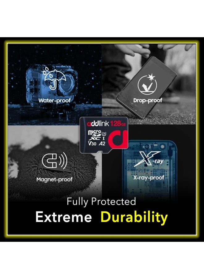 آدد لينك بطاقة ذاكرة MicroSDXC 128GB للألعاب الفائقة مع محول UHS-I، C10، U3، V30، A1، فيديو 4K، تصل إلى 100MB/s، لجهاز نينتندو سويتش، ستيم ديك، ROG ألي، الهواتف الذكية، والأجهزة اللوحية - Image 3