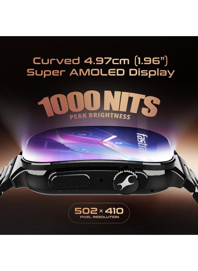 fastrack HORIZON S1 Smart watch 1.96" AMOLED Arched Display, Functional Crown, BT Calling, Health Suite, Black Metal Case black - Image 2