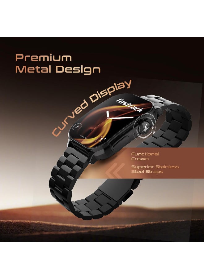 fastrack HORIZON S1 Smart watch 1.96" AMOLED Arched Display, Functional Crown, BT Calling, Health Suite, Black Metal Case black - Image 3