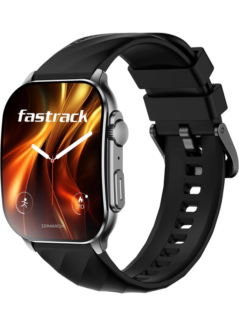 fastrack HORIZON S1 Smart Watch 1.96" AMOLED Arched Display, Functional Crown, BT Calling, Heathe Suite, Black Metal Case Silicon black - Image 1