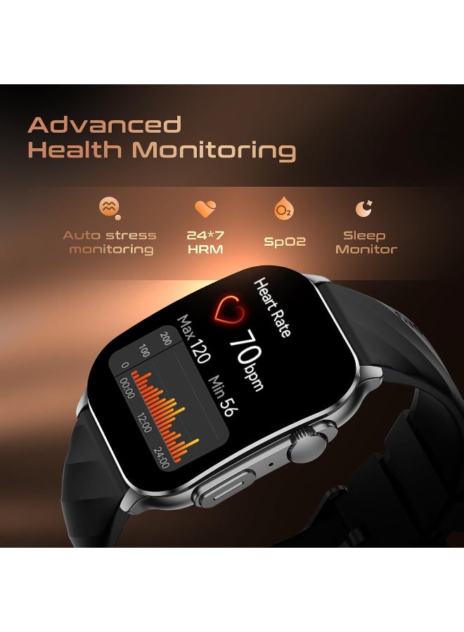 fastrack HORIZON S1 Smart Watch 1.96" AMOLED Arched Display, Functional Crown, BT Calling, Heathe Suite, Black Metal Case Silicon black - Image 5