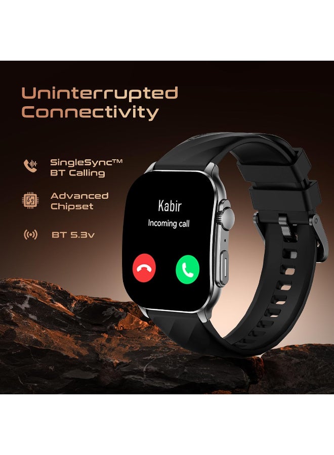 fastrack HORIZON S1 Smart Watch 1.96" AMOLED Arched Display, Functional Crown, BT Calling, Heathe Suite, Black Metal Case Silicon black - Image 4