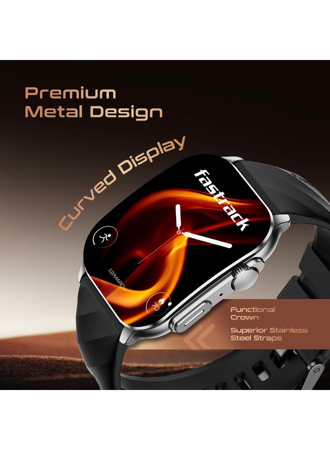 fastrack HORIZON S1 Smart Watch 1.96" AMOLED Arched Display, Functional Crown, BT Calling, Heathe Suite, Black Metal Case Silicon black - Image 3