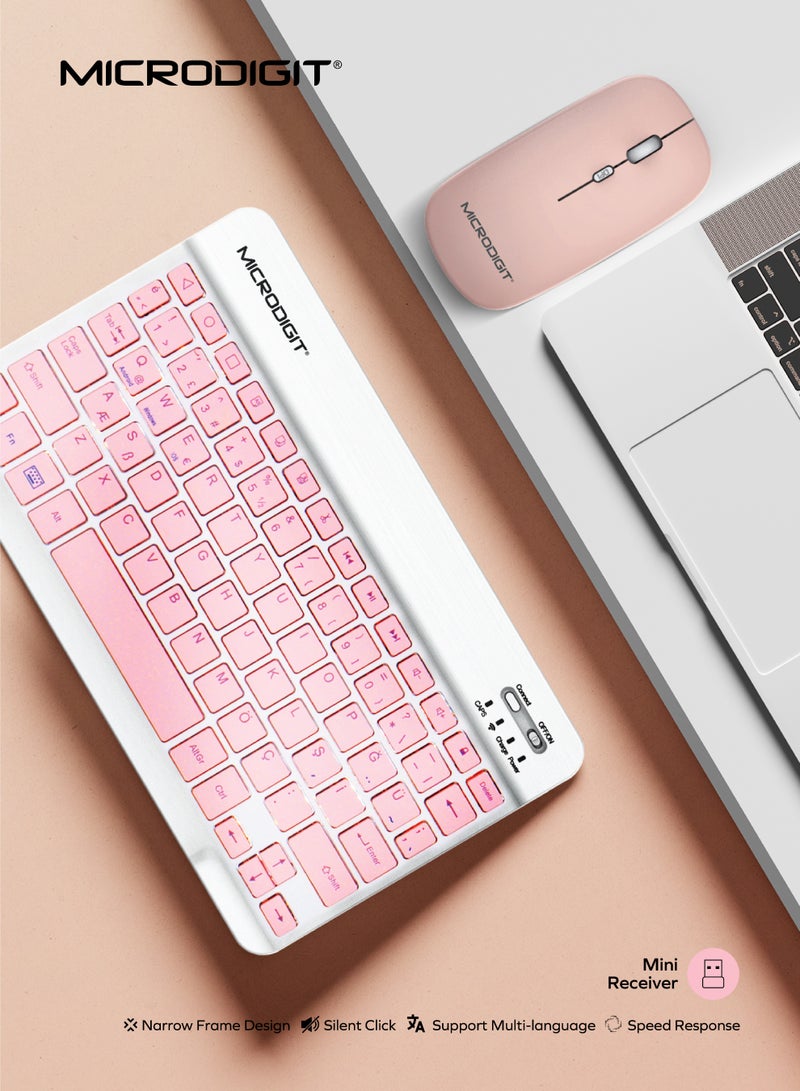 Microdigit Ultra-Slim Compact 2.4G Wireless + 5.0 Bluetooth Keyboard and Mouse Combo - MD328WK Pink Pink - Image 2