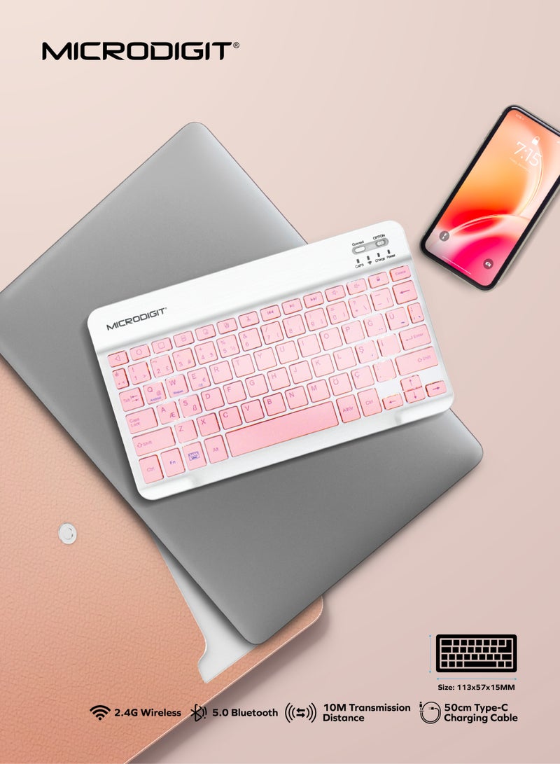 Microdigit Ultra-Slim Compact 2.4G Wireless + 5.0 Bluetooth Keyboard and Mouse Combo - MD328WK Pink Pink - Image 3