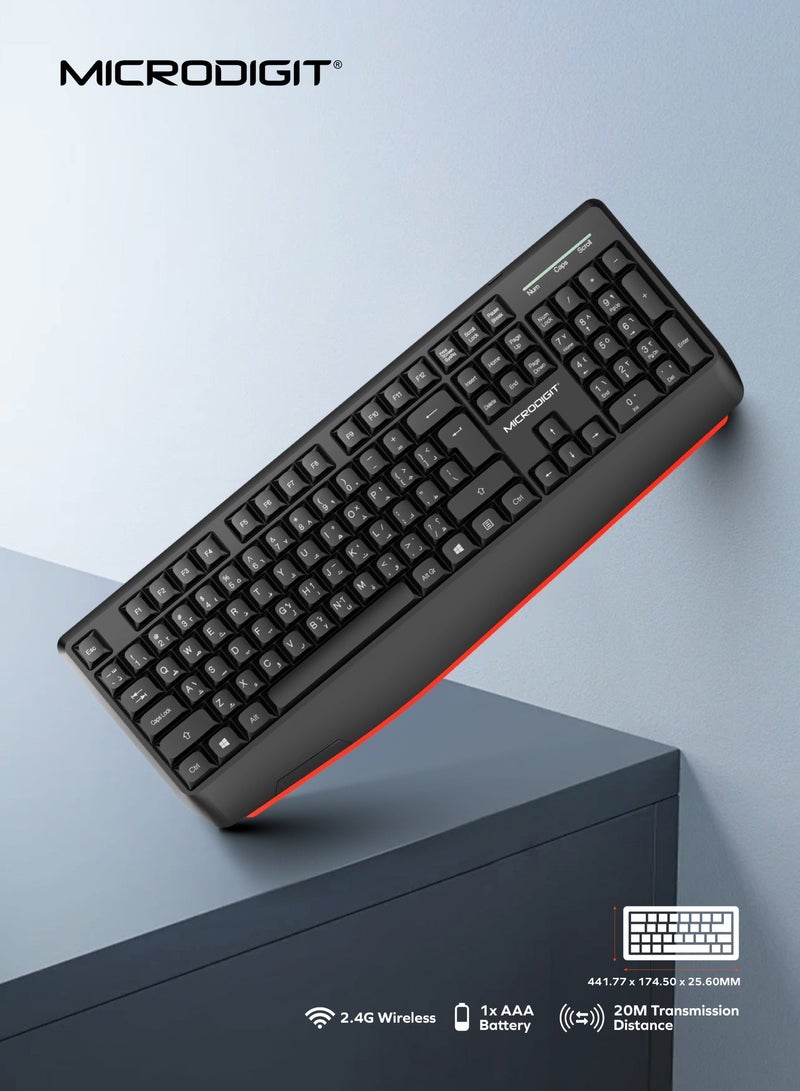 Microdigit Premium Wireless Keyboard and Mouse Combo, 2.4GHz Wireless with Built-In Palm Rest, Comfortable Multi-Grip, Nano USB Receiver - MT102WK Black - Image 3