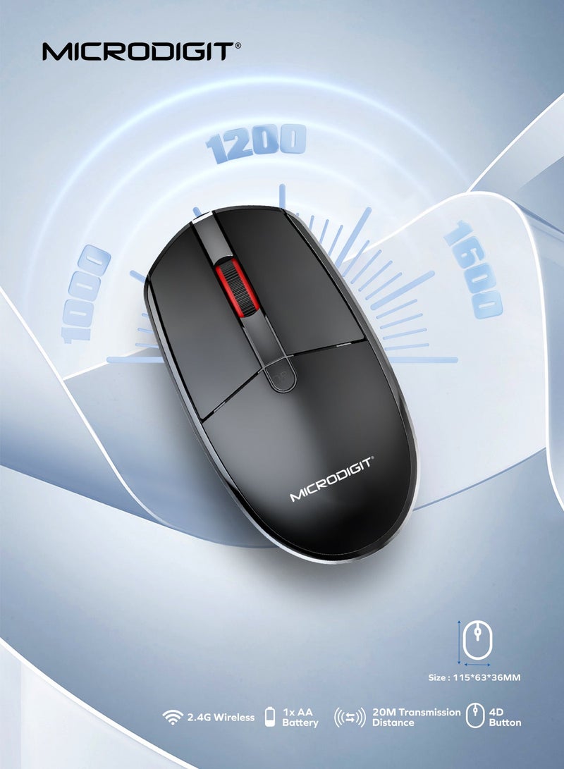 Microdigit Premium Wireless Keyboard and Mouse Combo, 2.4GHz Wireless with Built-In Palm Rest, Comfortable Multi-Grip, Nano USB Receiver - MT102WK Black - Image 4