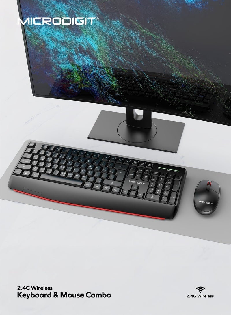 Microdigit Premium Wireless Keyboard and Mouse Combo, 2.4GHz Wireless with Built-In Palm Rest, Comfortable Multi-Grip, Nano USB Receiver - MT102WK Black - Image 5