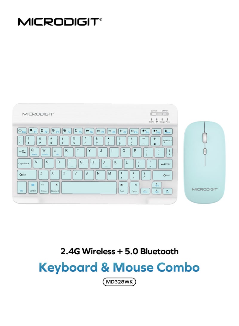 Microdigit Ultra-Slim Compact 2.4G Wireless + 5.0 Bluetooth Keyboard and Mouse Combo - MD328WK Blue blue - Image 1