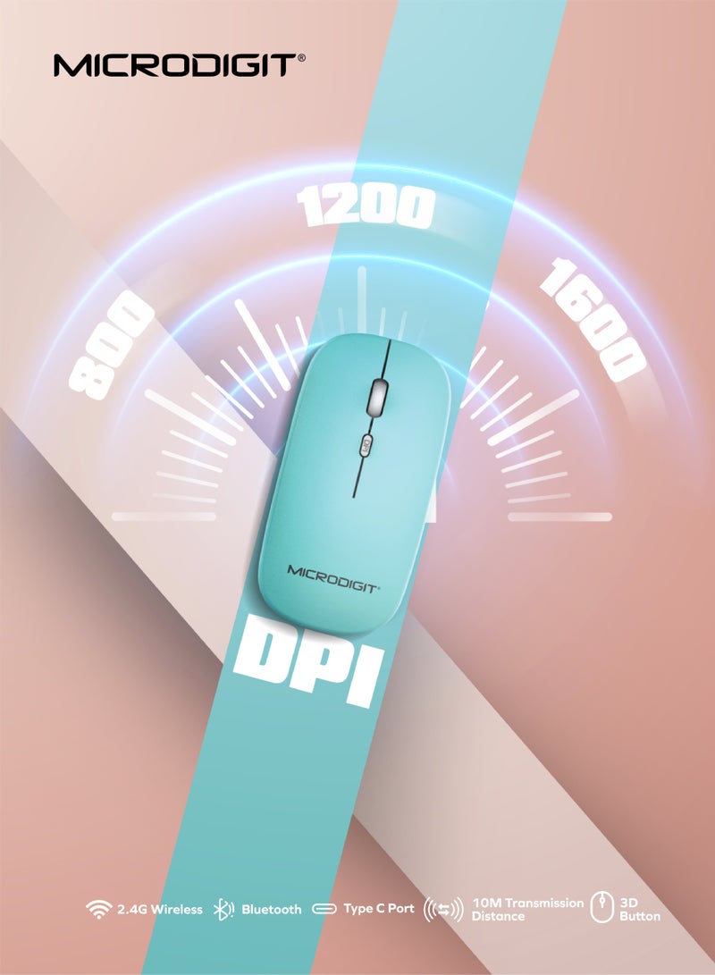 Microdigit Ultra-Slim Compact 2.4G Wireless + 5.0 Bluetooth Keyboard and Mouse Combo - MD328WK Blue blue - Image 4