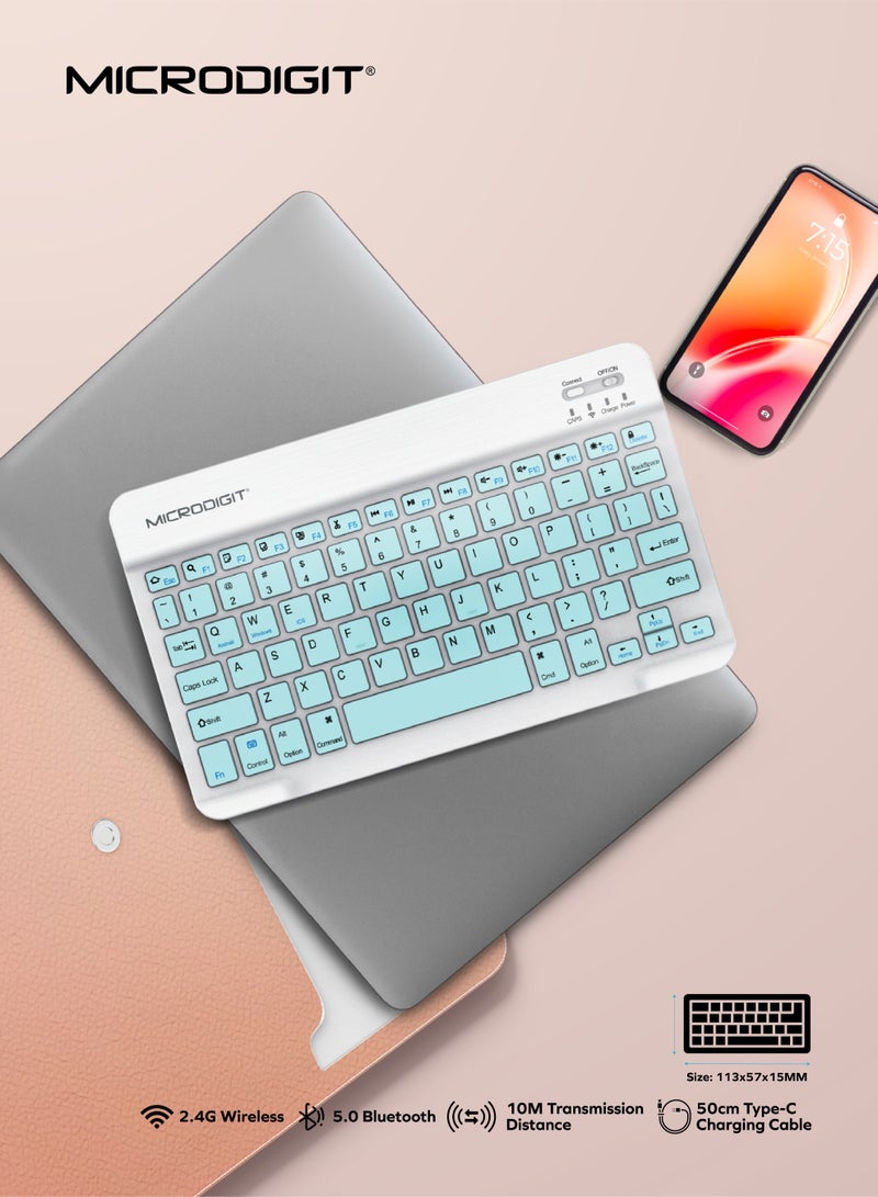 Microdigit Ultra-Slim Compact 2.4G Wireless + 5.0 Bluetooth Keyboard and Mouse Combo - MD328WK Blue blue - Image 3