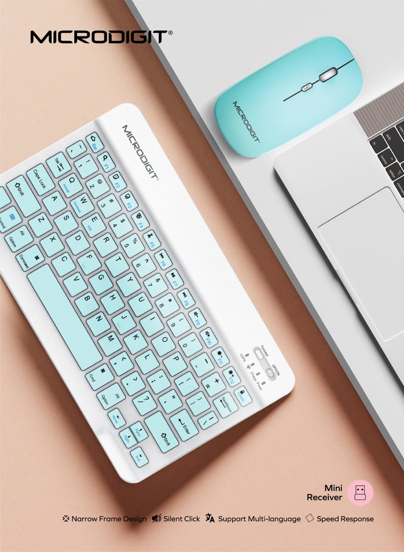 Microdigit Ultra-Slim Compact 2.4G Wireless + 5.0 Bluetooth Keyboard and Mouse Combo - MD328WK Blue blue - Image 2