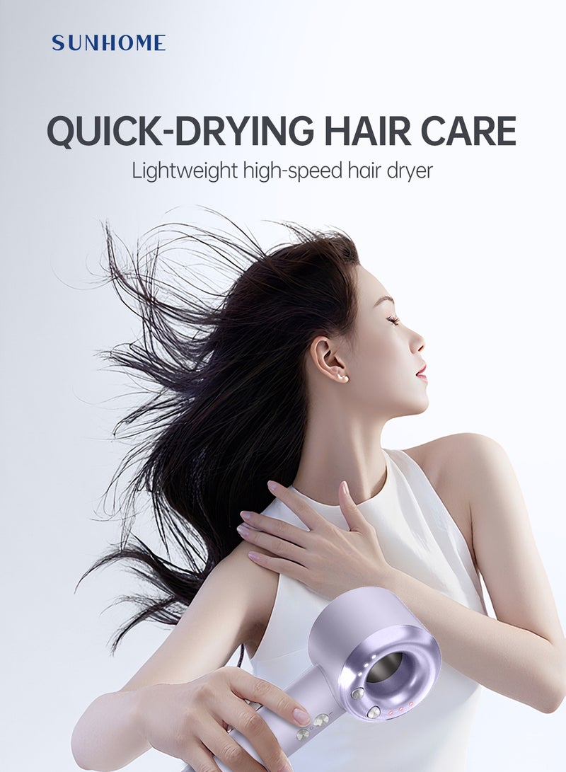 Sunhome Supersonic Hair Dryer Negative Ion Blow Dryer 110, 000 RPM Brushless Motor 3 Heat Settings, High-Speed Fast Drying Professional Hair Dryer purple - Image 2