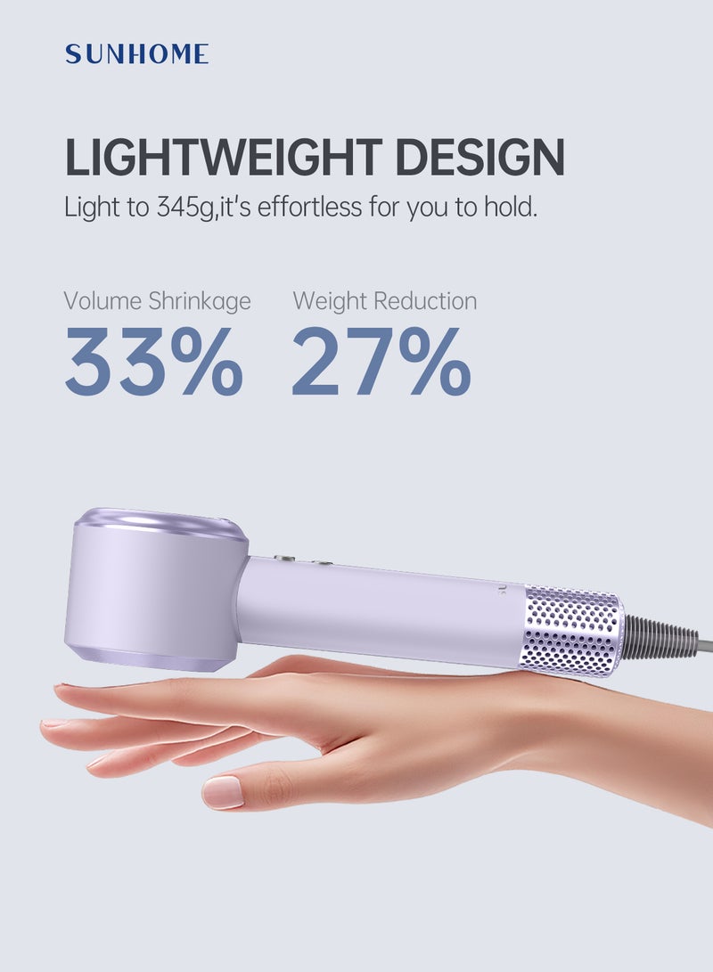 Sunhome Supersonic Hair Dryer Negative Ion Blow Dryer 110, 000 RPM Brushless Motor 3 Heat Settings, High-Speed Fast Drying Professional Hair Dryer purple - Image 3