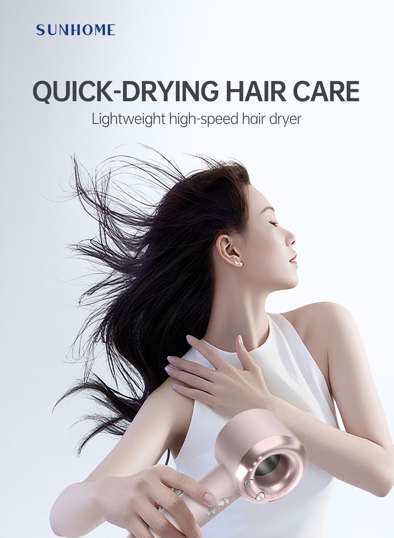 Sunhome Supersonic Hair Dryer Negative Ion Blow Dryer 110, 000 RPM Brushless Motor 3 Heat Settings, High-Speed Fast Drying Professional Hair Dryer pink - Image 2
