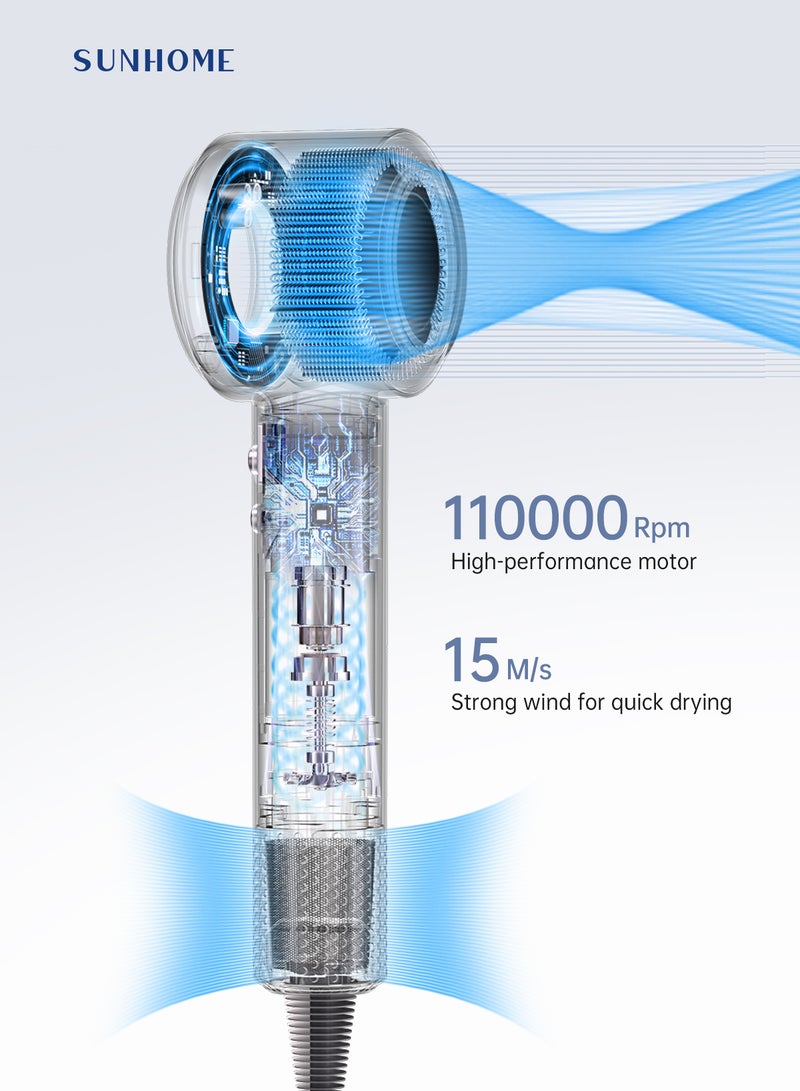 Sunhome Supersonic Hair Dryer Negative Ion Blow Dryer 110, 000 RPM Brushless Motor 3 Heat Settings, High-Speed Fast Drying Professional Hair Dryer green - Image 5