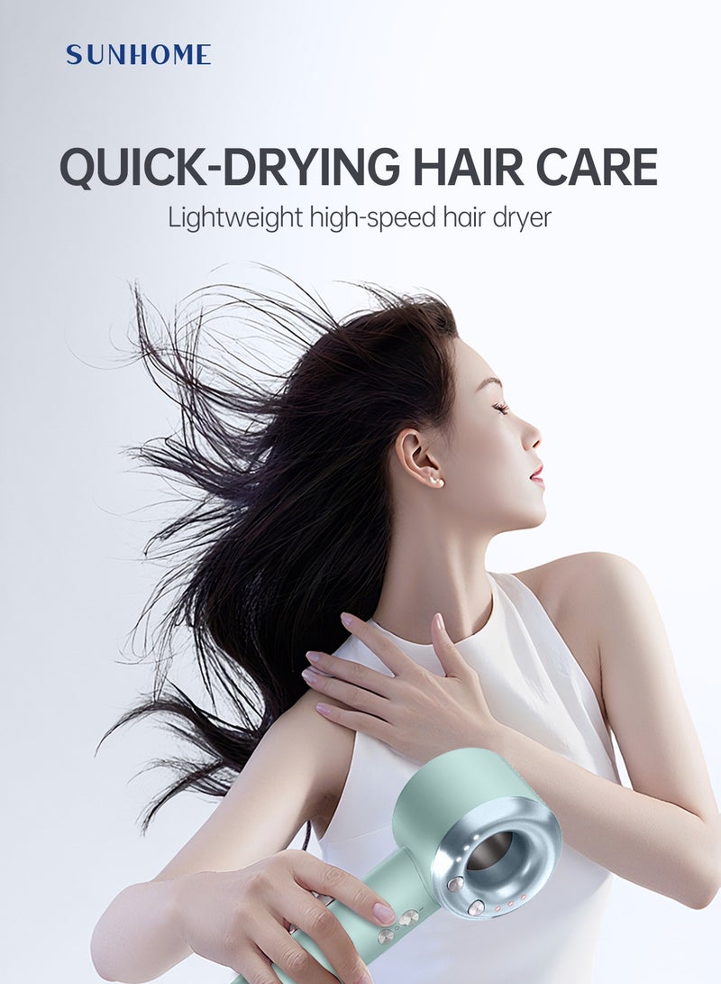 Sunhome Supersonic Hair Dryer Negative Ion Blow Dryer 110, 000 RPM Brushless Motor 3 Heat Settings, High-Speed Fast Drying Professional Hair Dryer green - Image 2