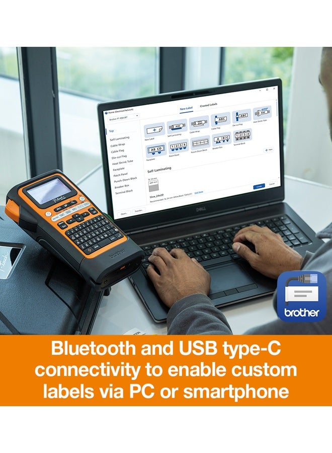 brother PT-E310BTVP P-Touch Edge Handheld Industrial Label Printer with Bluetooth and USB-C (up to 18mm Labels) yellow - Image 3
