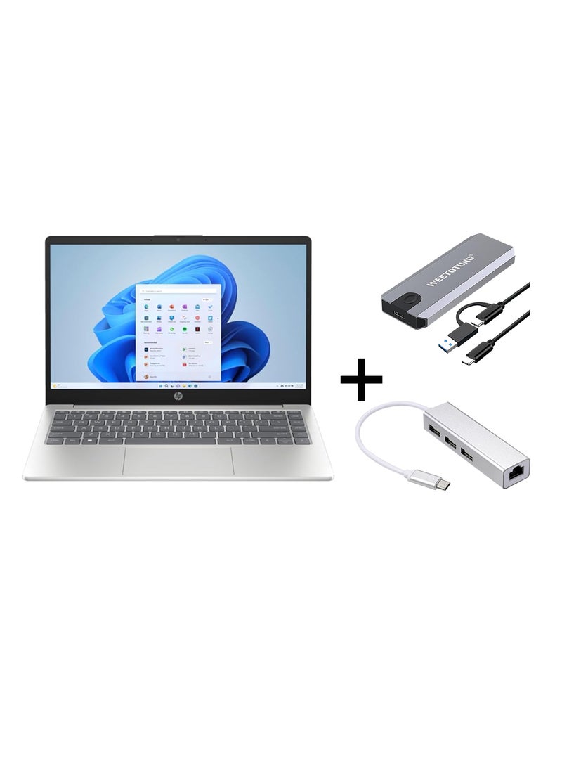 HP 14s (Upgraded Version) Laptop With 14-Inch Display, Core i5-1335U Processor/16GB RAM/1TB SSD/Intel Iris XE Graphics/Windows 11 With 128GB external drive +Type-C to USB Hub English Natural Silver - Image 1