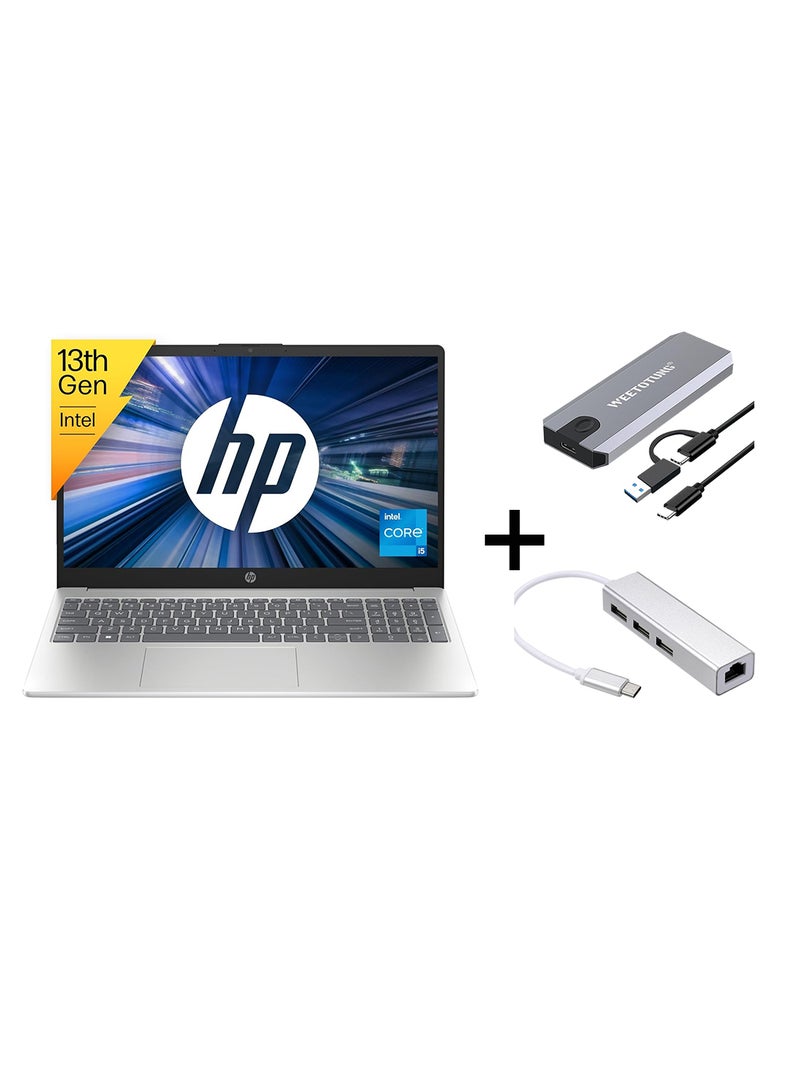 HP 2023 Newest 15s Series 15.6" Notebook, FHD (1920 x 1080), Intel Core i7-1355U Deca-core i5, 16 GB DDR4 RAM, 512GB NVME SSD, Thin & Light, Windows 11 With 128GB external drive +Type-C to USB Hub English silver - Image 1