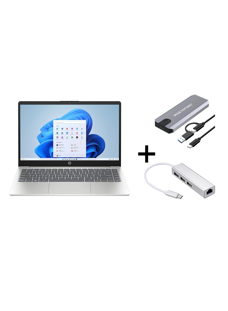 HP 14-EP000 2023 (Upgraded Version) Laptop With 14-Inch Display, Core i7-1355U Processor/16GB RAM/1TB SSD/Intel Iris Xe Graphics/Windows 10 Home + TLG 32GB USB 128GB external drive +Type-C to USB Hub English Natural Silver - Image 1