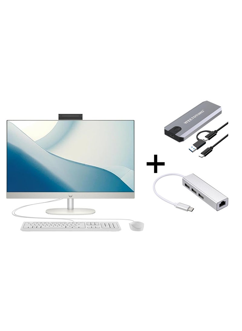 HP All-in-One (2024) Desktop With 23.8-Inch FHD Display, Core i5-1335U Processor/16GB RAM/1TB SSD/Intel Iris Xe Graphics/Windows 11 Pro With 128GB external drive +Type-C to USB Hub English Shell White - Image 1