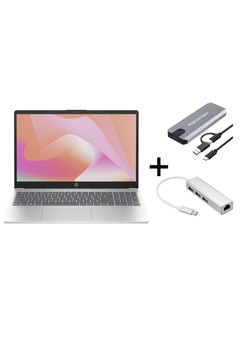 HP 15s (Upgraded Version) Laptop With 15.6-Inch Display, Intel Core i7-1355U Processor/16GB RAM/512GB SSD/Intel Iris Graphics/Windows 11 With 128GB external drive +Type-C to USB Hub English Natural Silver