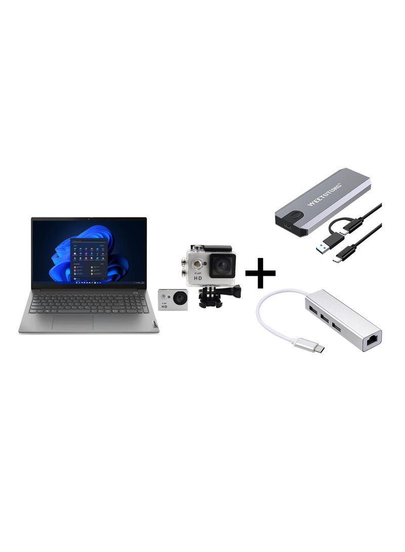 Lenovo ThinkBook 14 G6 Laptop With 14-Inch Display, Intel Core i5-1335U Processor/16GB RAM/1TB HDD + 256GB SSD/Intel Iris XE Graphics/Windows 11 Pro Free Pro HT Action Camera With 128GB external drive +Type-C to USB Hub English grey - Image 1