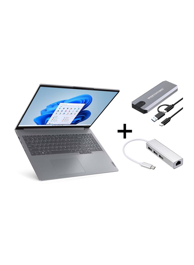 Lenovo ThinkBook 16 G6 (Upgraded Version) Laptop With 16-Inch Display, Core i7-13700H Processor/8GB 512GB SSD/Intel Iris XE Graphics/Windows 11 Pro With 128GB external drive +Type-C to USB Hub English/Arabic Arctic Grey - Image 1