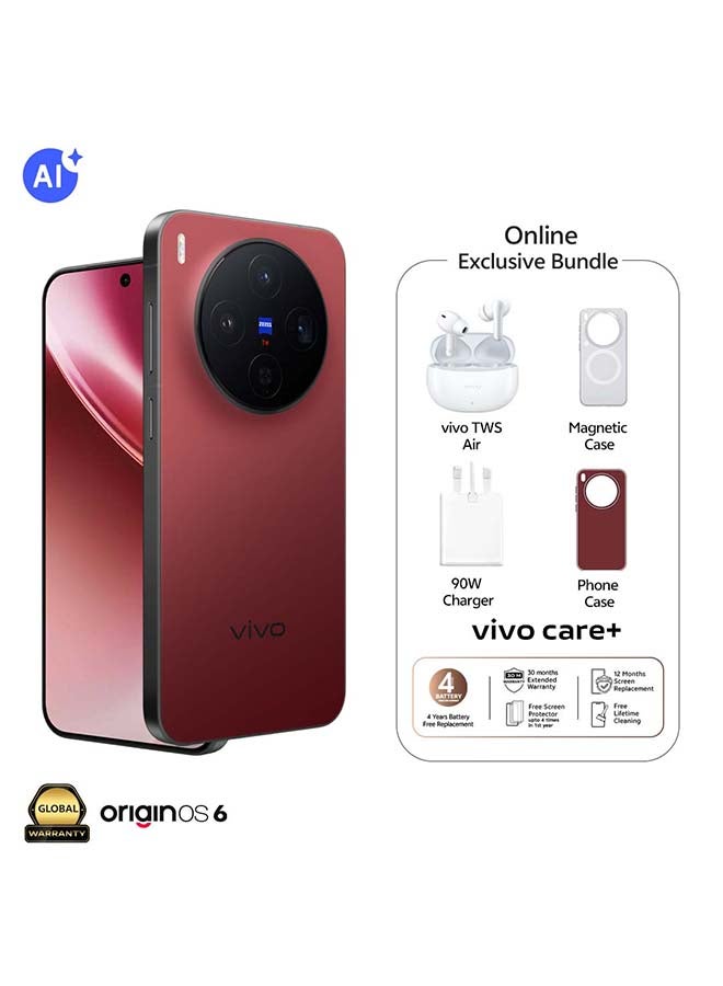 فيفو X300 5G ثنائي الشريحة قمة حمراء 16 جيجابايت رام 512 جيجابايت مع غلاف مغناطيسي حصري + vivo TWS Air ضمان 30 شهر + 1 سنة استبدال الشاشة - النسخة الشرق أوسطية - Image 1