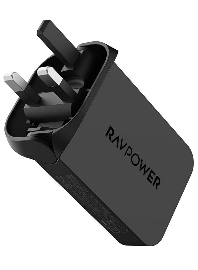 RAVPOWER Super Slim Foldable Plug Wall Charger, Dual USB-C Ports, 100W PD – Model RP-PC1095 Black - Image 1