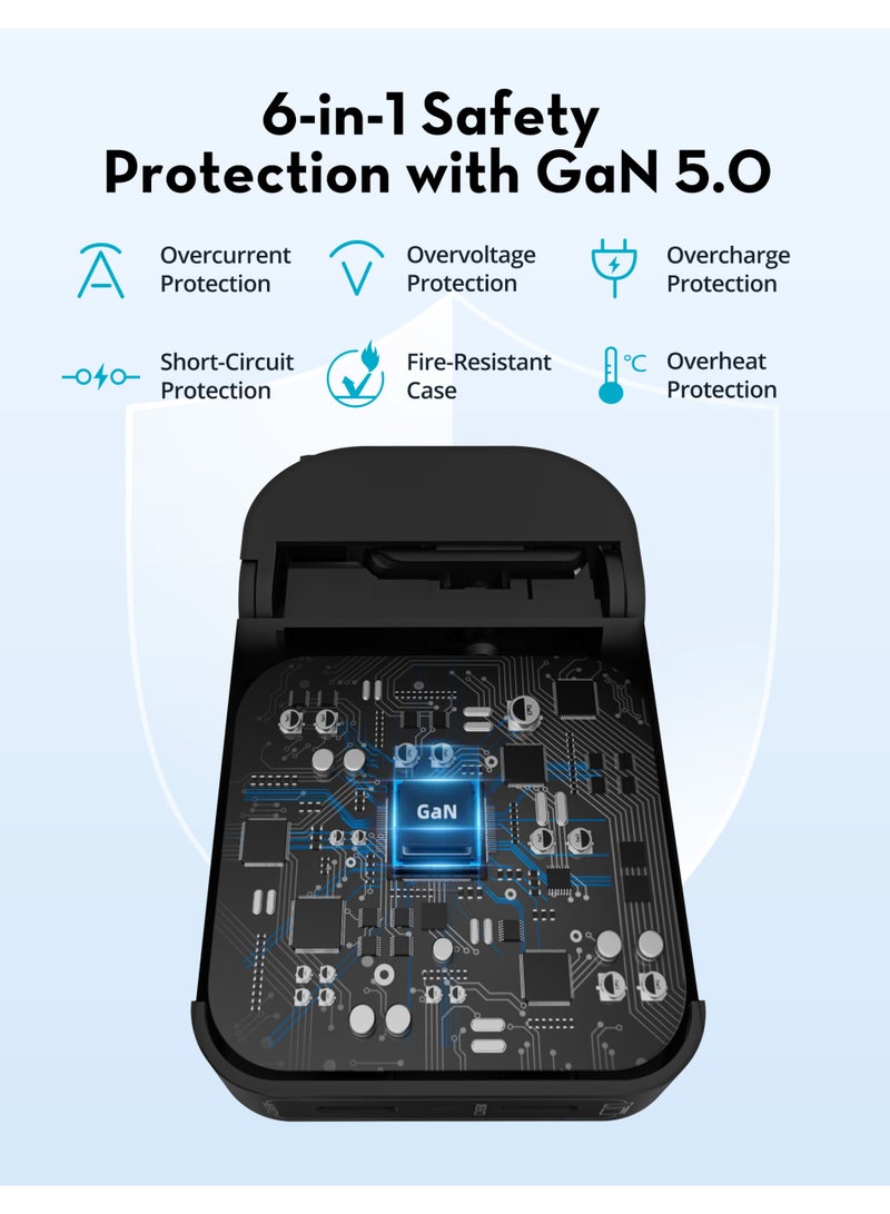 RAVPOWER Super Slim Foldable Plug Wall Charger, Dual USB-C Ports, 100W PD – Model RP-PC1095 Black - Image 5