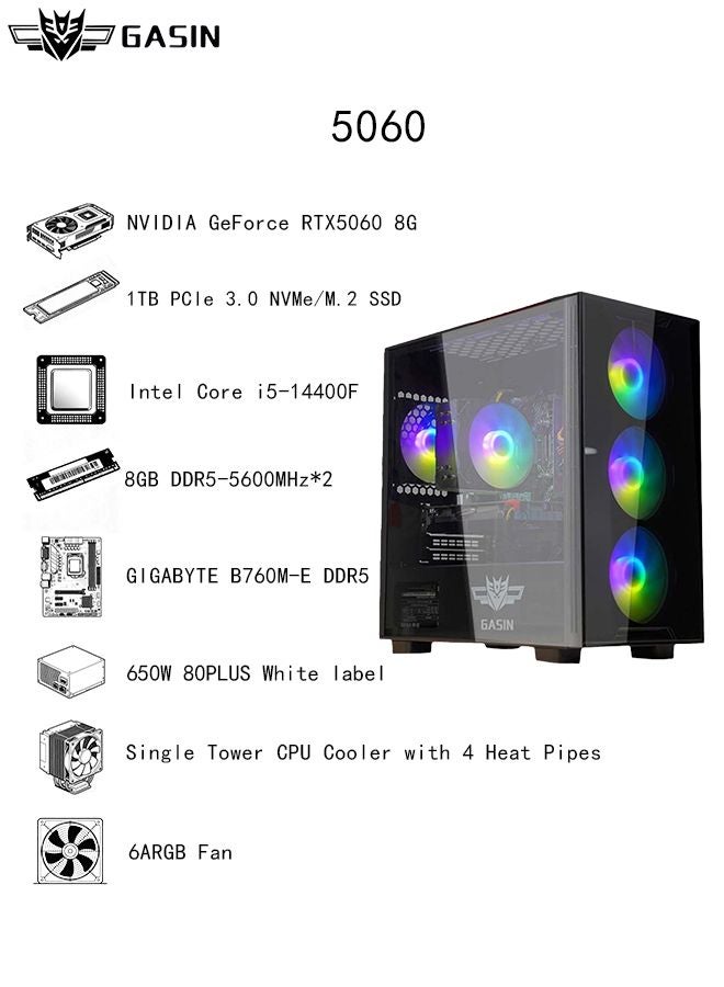 Gasin Gaming PC With Core i5-14400 Processor /8GB RAM DDR5/1TB SSD/Windows 11 Pro/8GB NVIDIA GeForce RTX 5060 Graphics/ Black - Image 3