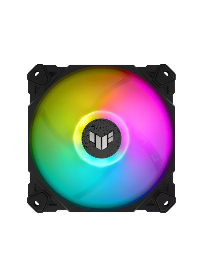 ASUS TUF Gaming TF120 ARGB 120mm Case Fan, 1900 RPM, 76 CFM, 29 dB, Fluid Dynamic Bearing, Aura Sync RGB Lighting, 250,000 hr Lifespan, 4-Pin PWM Control, Black (Single Pack) | 90DA0030-B09000 - Image 1