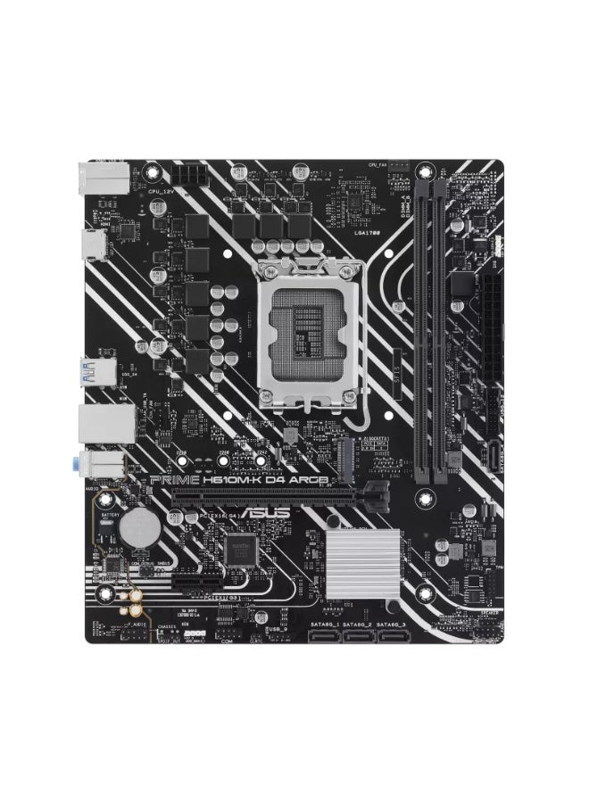 أسوس PRIME H610M-K D4 ARGB Micro-ATX Motherboard, Intel LGA1700 Socket, Supports 12th & 13th Gen Intel Core Processors, Supports DDR4 64GB Dual Channel, PCIe 4.0 x16, M.2 Slot, SATA 6Gb/s, HDMI 2.1 & D-Sub, Realtek 1Gb LAN, USB 3.2 Gen1, Aura Sync RGB, 5X Protection III | 90MB1HN0-M0EAY0 black - Image 2