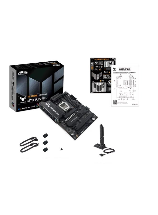 أسوس TUF GAMING X870E-PLUS WIFI7 ATX AM5 Motherboard, AMD X870E Chipset, 4x DDR5 Slots up to 256GB (OC 8000+ MT/s), PCIe 5.0 x16 + PCIe 4.0 x16, 4x M.2 Slots + 4x SATA 6Gb/s, WiFi 7 & Bluetooth 5.4, USB4 40Gbps + USB 20Gbps Type-C, 2.5Gb LAN, Durable VRM & TUF Components, ATX Form Factor | 90MB1M70-M0EAY0 black - Image 2
