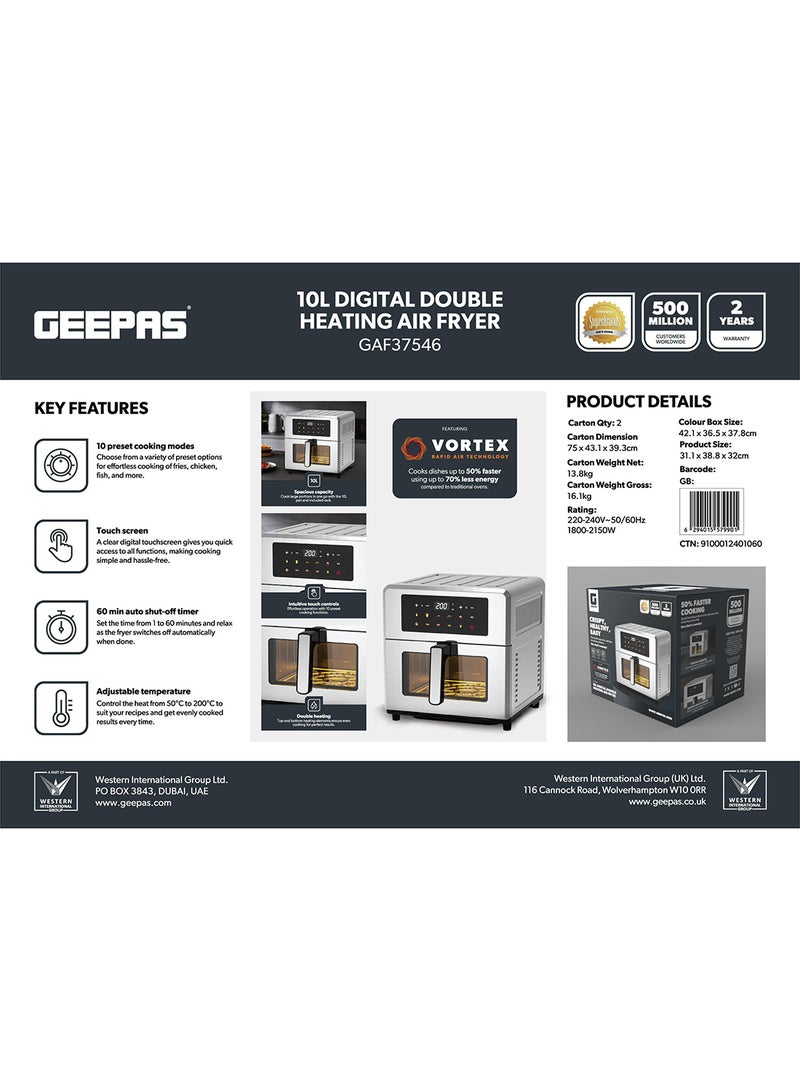 جيباس قلاية هوائية رقمية جيباس سعة 10 لتر، تسخين مزدوج، 10 أوضاع مسبقة، تحكم باللمس – GAF37546 - Image 5