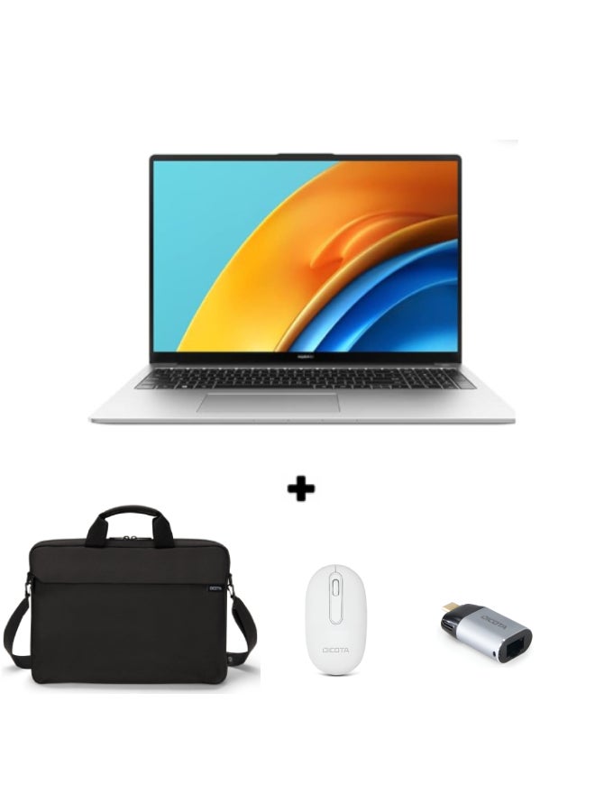 هواوي MateBook D16 (Upgraded Version) Laptop With 16 Inch Full HD (1920X1080) Display, Intel Core i5-12450H Processor/8GB RAM DDR5/512GB SSD/Windows 11 Pro+Dicota Mouse+Dicota Bag+Dicota USB-C English/Arabic Mystic Silver - Image 1