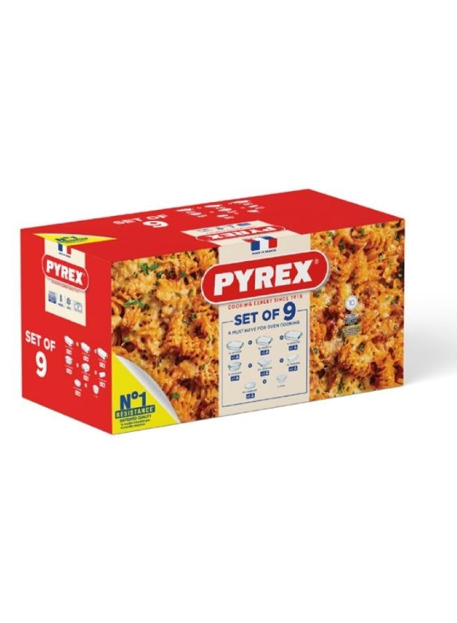 PYREX Pack Of 9 Cookware Set -Clear clear Piece 1. 1 Rectangular Dish 30x21x7 cm 2.1L-Piece 2. Rectangula Dish 35x24x7 cm - 3L-Piece 3. Rectangula Dish 38X27X7 cm -4L-Piece 4. Cassarole with Lid 27x23x11 3L-Piece 5. Rectangula Dish 29x23x7 cm -2.4L-Piece 6. Rectangula Dish 28x12x8 cm -1.5L-Piece 7. Dish 28x28x4 cm - 1.6L-Piece 8. Dip Cup 17 cm -1Lcm - Image 2