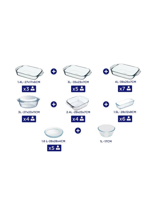 PYREX Pack Of 9 Cookware Set -Clear clear Piece 1. 1 Rectangular Dish 30x21x7 cm 2.1L-Piece 2. Rectangula Dish 35x24x7 cm - 3L-Piece 3. Rectangula Dish 38X27X7 cm -4L-Piece 4. Cassarole with Lid 27x23x11 3L-Piece 5. Rectangula Dish 29x23x7 cm -2.4L-Piece 6. Rectangula Dish 28x12x8 cm -1.5L-Piece 7. Dish 28x28x4 cm - 1.6L-Piece 8. Dip Cup 17 cm -1Lcm - Image 3