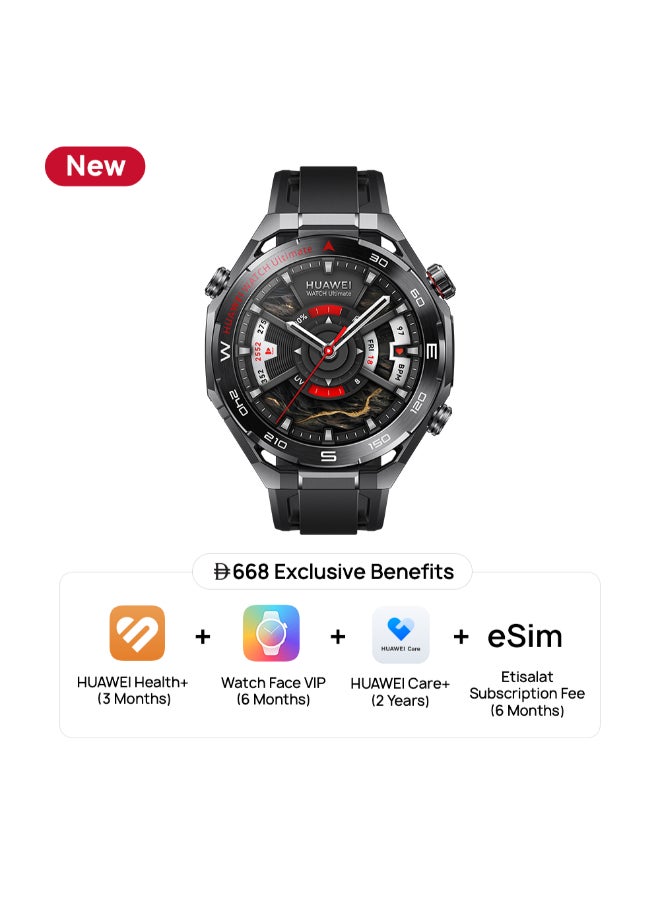 HUAWEI Watch Ultimate 2 Smart Watch, Zirconium-based Liquid Metal case, 150-Meter Diving Watch, Sonar-based Underwater Communication, Accurate Health Monitor,  eSIM cellular calling, Black - Image 1