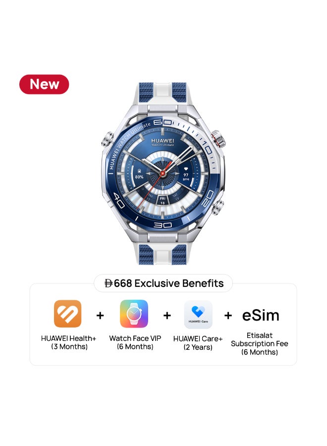 HUAWEI Watch Ultimate 2 Smart Watch with Extra Titanium Strap, Zirconium-based Liquid Metal case, 150-Meter Diving Watch, Sonar-based Underwater Communication, Accurate Health Monitor,  eSIM cellular calling, Blue - Image 1