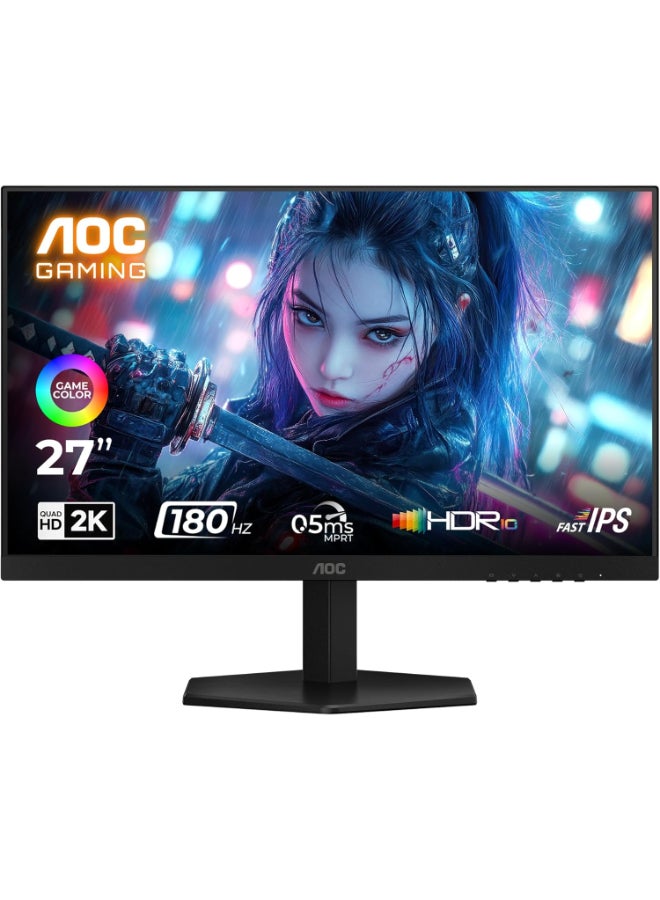 اي او سي شاشة ألعاب 27 بوصة 2K QHD 2560x1440 – IPS سريع | معدل تحديث 180 هرتز | استجابة 0.5 مللي ثانية | متوافقة مع G-Sync، HDR10 | تحكم في الظلال | خالية من الوميض | وضع الأزرق المنخفض Q27G40E - Image 1