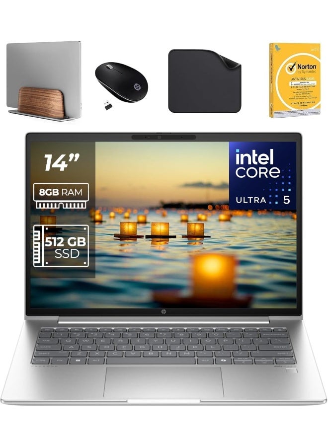 HP ProBook 440 G11 14" Laptop, Intel Ultra 5-125U, 32GB DDR5 RAM, 512GB SSD, Win11 Pro (Includes 1st Wave Laptop Stand + Wireless Mouse + Antivirus + Mouse Pad) – 9Y7Q2ET English Silver - Image 1