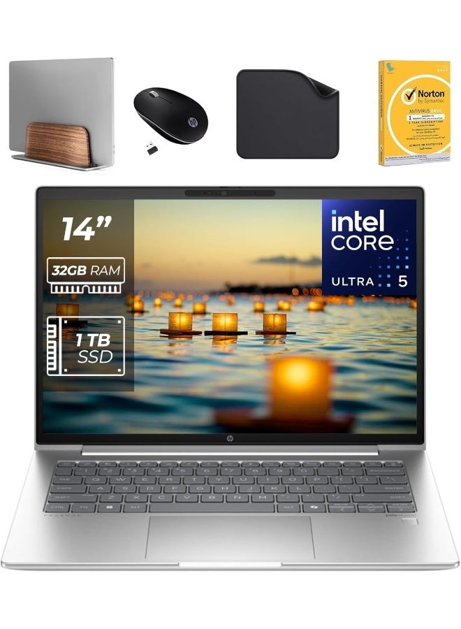 HP (Upgraded) ProBook 440 G11 14" Laptop, Intel Ultra 5-125U, 32GB DDR5 RAM, 1TB SSD, Win11 Pro (Includes 1st Wave (Upgraded) Laptop Stand + Wireless Mouse + Antivirus + Mouse Pad) – 9Y7Q2ET English Silver - Image 1