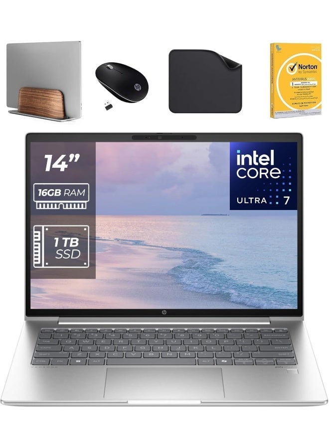 HP 14" office Laptop ProBook 440 G11, Intel Ultra 7-155U, 16GB DDR5 RAM, 1TB SSD, Win11 Pro, 1080p FHD Camera (Includes 1st Wave Laptop Stand + Wireless Mouse + Antivirus + Mouse Pad) – A22YBEA English Silver - Image 1